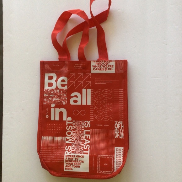 LULULEMON RED AND WHITE SMALL MANIFESTO REUSABLE SHOPPING TOTE BAG - Picture 2 of 7